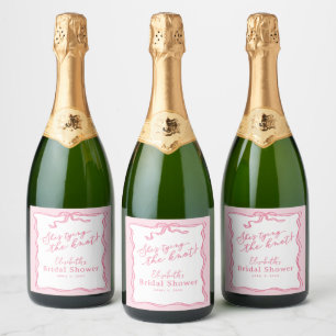 Retro Pink Bow She's Tying the Knot  Sparkling Wine Label