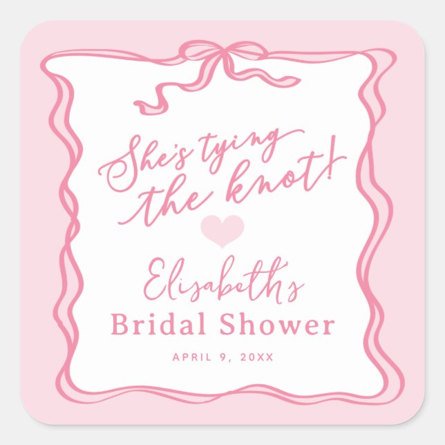 Retro Pink Bow She's Tying the Knot  Square Sticker (Front)