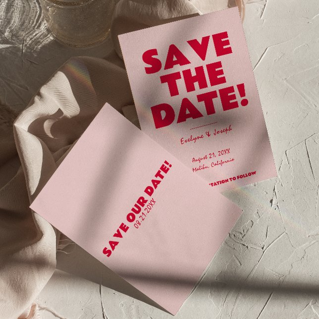 Retro Pink Bright Funky Bold Modern Unique Wedding Save The Date (Creator Uploaded)