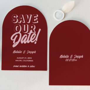 Retro Pink Burgundy Unique Funky Arched Wedding Save The Date