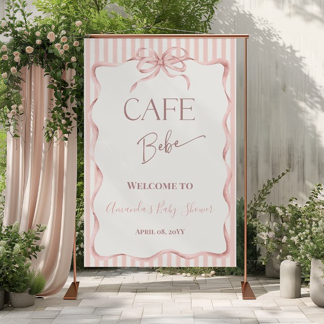 Retro Pink Cafe Bebe Coffee Baby Shower Welcome Poster (Creator Uploaded)
