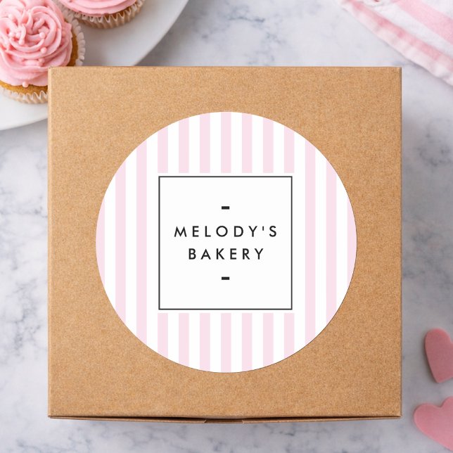 Retro Pink Candy Stripes Bakery Classic Round Sticker (Creator Uploaded)