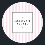 Retro Pink Candy Stripes Bakery Classic Round Sticker<br><div class="desc">Chic pink and white stripes bring a retro personality to these personalised stickers. Reminiscent of ice cream parlours and candy shops of yesterday, this design is sure to bring a touch of nostalgia to your business brand. Created for bakeries, cake decorators, catering companies, sweets, home baked goods or any business...</div>