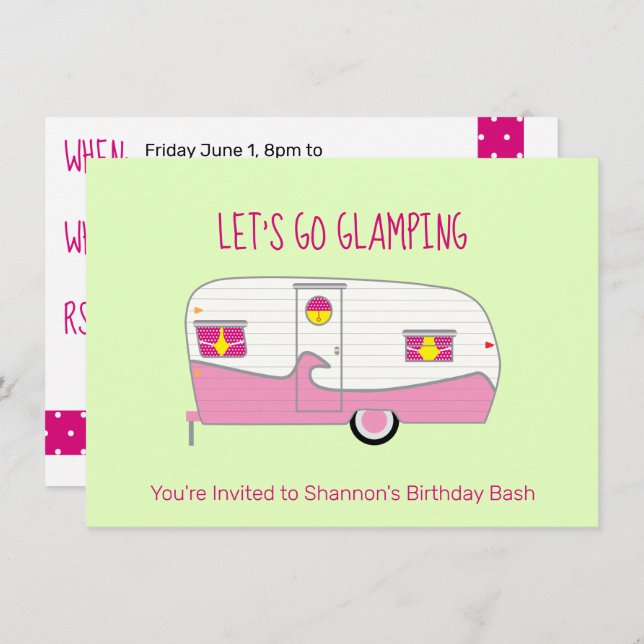 Retro Pink Canned Ham Can Trailer Glamping Invitation (Front/Back)
