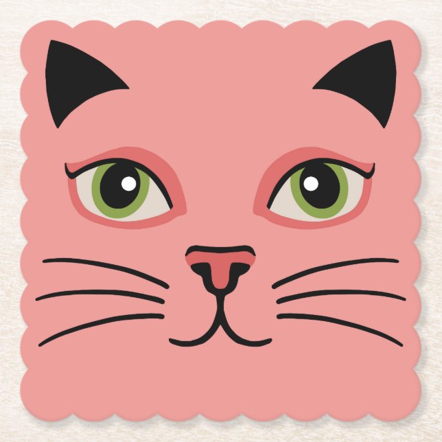 Retro Pink Cat Paper Coaster (Front)