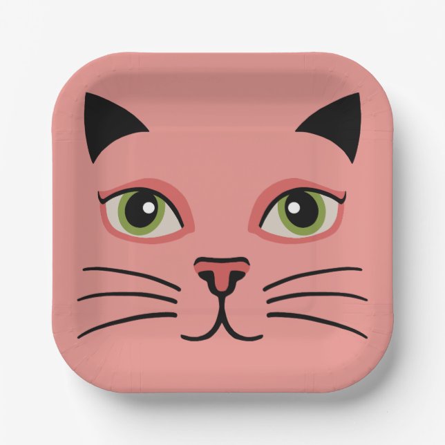 Retro Pink Cat Paper Plate (Front)