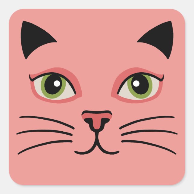 Retro Pink Cat Square Sticker (Front)