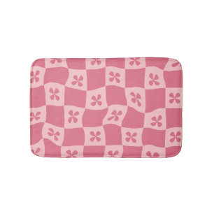 Retro Pink Chequered Floral Pattern Bath Mat