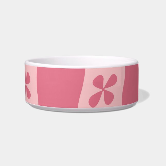 Retro Pink Chequered Floral Pattern Bowl (Front)