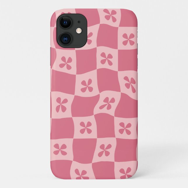 Retro Pink Chequered Floral Pattern Case-Mate iPhone Case (Back)