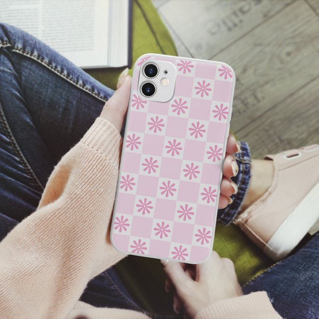 Retro Pink Chequered Floral Pattern Case-Mate iPhone Case (Creator Uploaded)