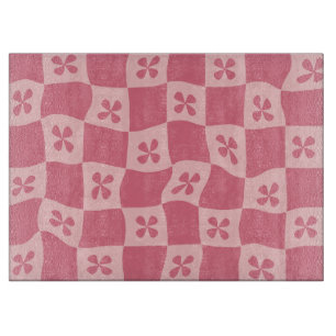 Retro Pink Chequered Floral Pattern Cutting Board