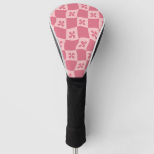 Retro Pink Chequered Floral Pattern Golf Head Cover