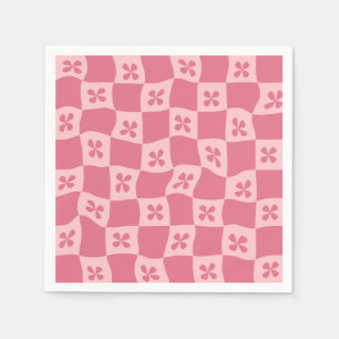Retro Pink Chequered Floral Pattern Napkin