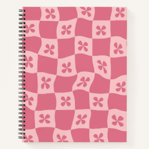 Retro Pink Chequered Floral Pattern Notebook