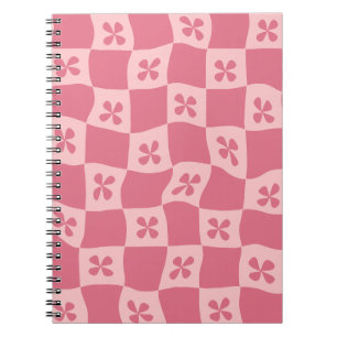 Retro Pink Chequered Floral Pattern Notebook