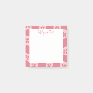 Retro Pink Chequered Floral Pattern Post-it Notes
