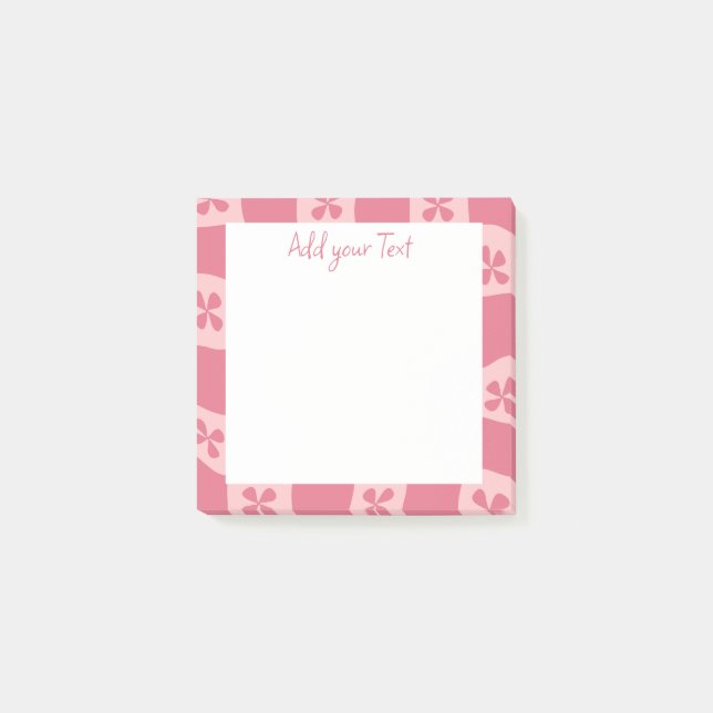 Retro Pink Chequered Floral Pattern  Post-it Notes (Front)