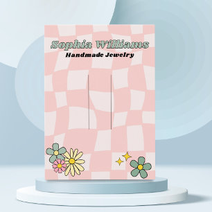 Retro Pink Chequered hairpin accessory Display Car Calling Card