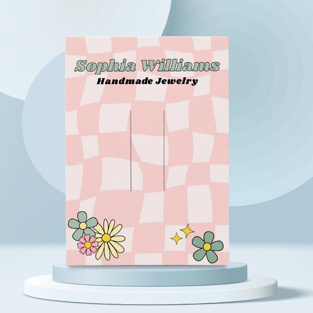 Retro Pink Chequered hairpin accessory Display Car Calling Card (Creator Uploaded)