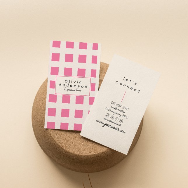 Retro Pink Chequered Trendy Boho Funky Girly Fun Business Card (Creator Uploaded)