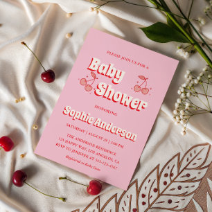 Retro Pink Cherry Baby Shower Invitation
