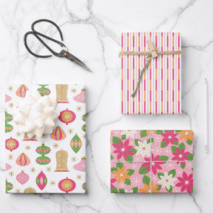 Retro Pink Christmas / Holiday Gift Wrapping Wrapping Paper Sheet
