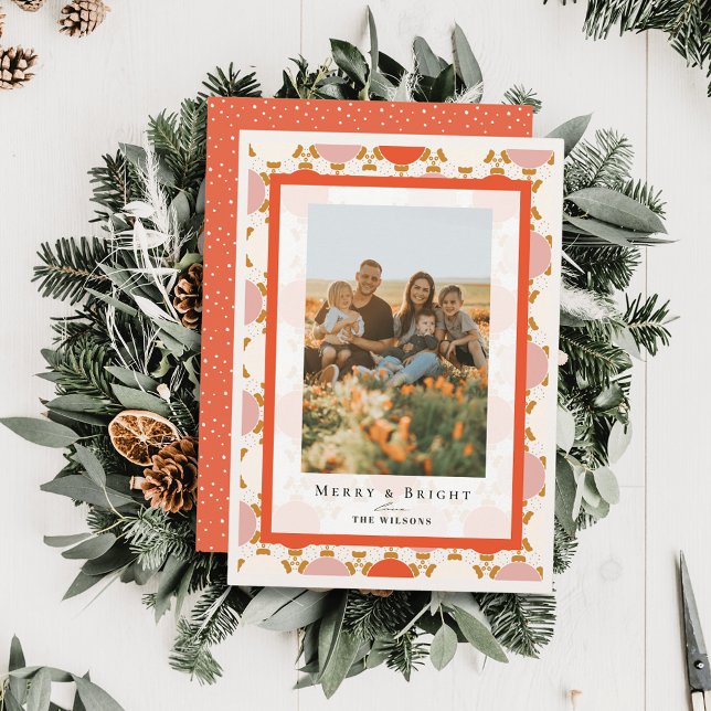 Retro Pink Christmas Ornaments Holiday Photo Card (Creator Uploaded)