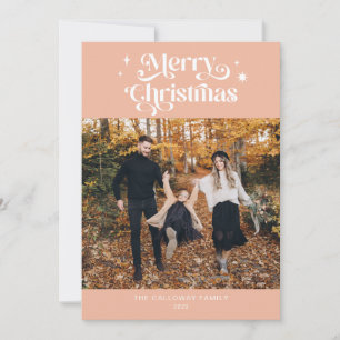 Retro Pink Christmas Photo Holiday Card