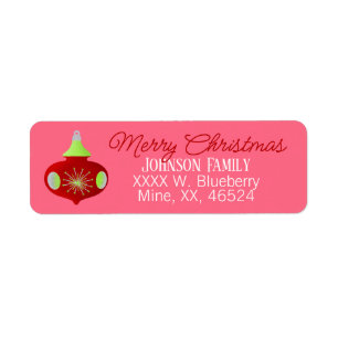 Retro Pink Christmas Return Address Label