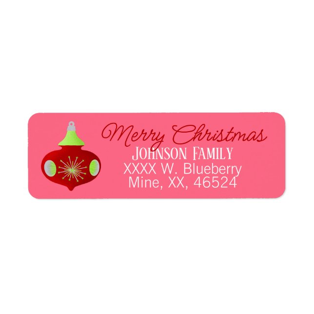 Retro Pink Christmas Return Address Label (Front)