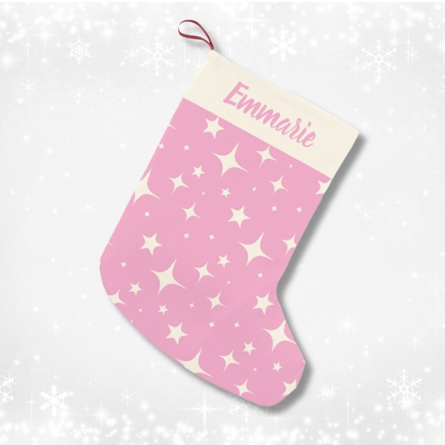 Retro Pink Christmas Sparkle Pattern Custom Name Small Christmas Stocking (Retro Pink Christmas Sparkle Pattern Custom Name Small Christmas Stocking
)