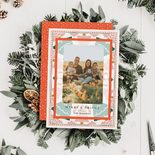 Retro Pink Christmas Trees Holiday Photo Card