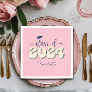 Retro Pink Class Of 2024 Graduation Napkin