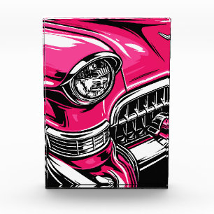 Retro Pink Classic Car Front Pop Art Illustration Photo Block