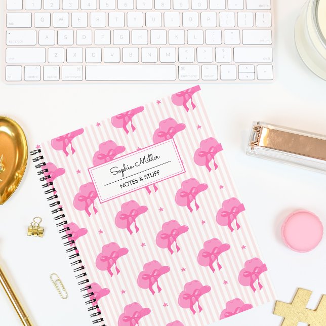 Retro Pink Coquette Cowgirl Hat With Bow Monogram Notebook (Creator Uploaded)
