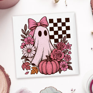 Retro Pink Coquette Ghost Girl with Bow Halloween Magnet