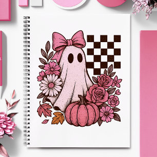 Retro Pink Coquette Ghost Girl with Bow Halloween Notebook
