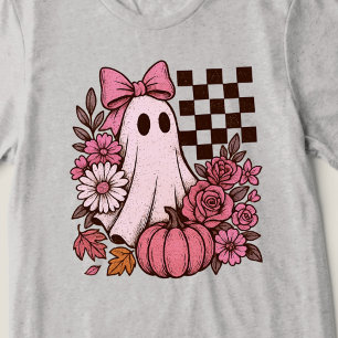 Retro Pink Coquette Ghost Girl with Bow Halloween Tri-Blend Shirt