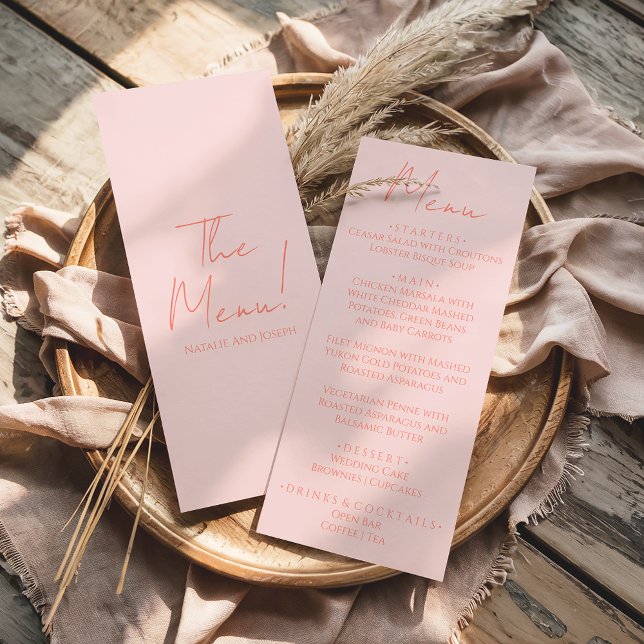 Retro Pink Coral Hand Written Pastel Wedding Menu (Creator Uploaded)