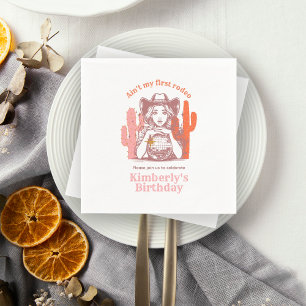 Retro Pink Cowgirl Disco Ball Birthday Party Napkin