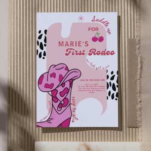 Retro Pink Cowgirl First Rodeo 1st Birthday  Invitation