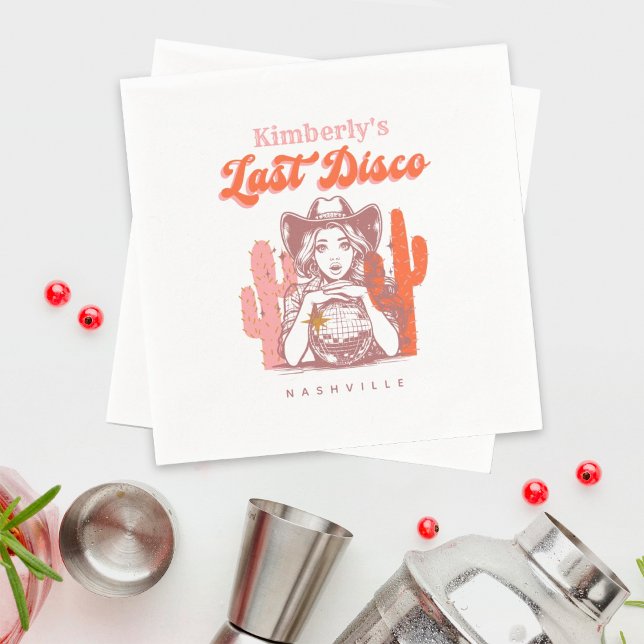 Retro Pink Cowgirl Last Disco Bachelorette Party  Napkin (Creator Uploaded)