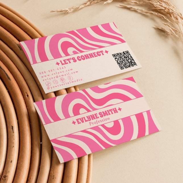 Retro Pink Cream QR Code 70s Boho Groovy Girly  Business Card (Creator Uploaded)