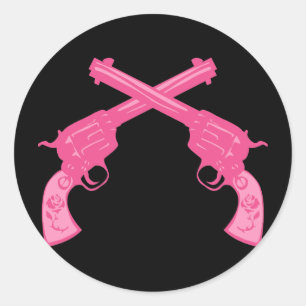Retro Pink Crossed Pistols Classic Round Sticker