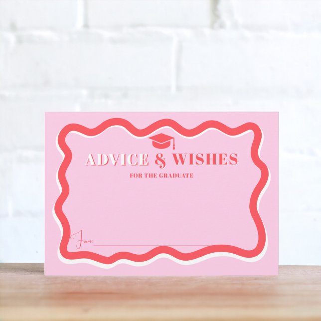 Retro pink curve squiggle wavy advice graduation enclosure card (Retro pink curve squiggle wavy advice graduation enclosure card)
