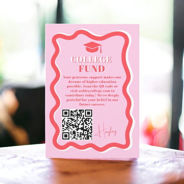 Retro pink curve squiggle wavy fund graduation enclosure card (Retro pink curve squiggle wavy fund graduation enclosure card)