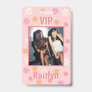 Retro Pink Daisy Bachelorette Party VIP Pass ID Badge