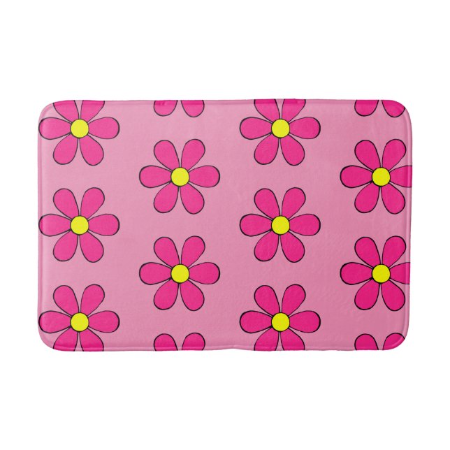 Retro Pink Daisy Cute Summer Bathroom Rug Bath Mat (Front)