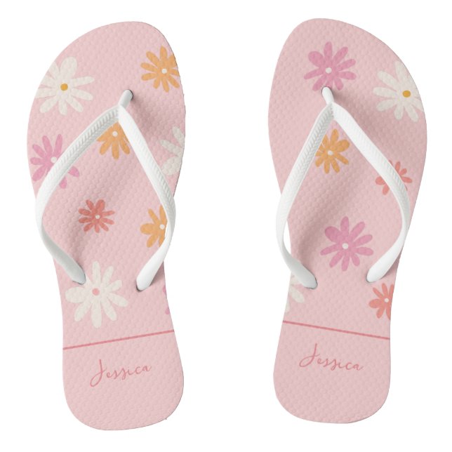 Retro Pink Daisy Flip Flops for Bridesmaids (Footbed)
